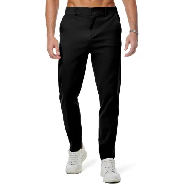 imageJMIERR Mens Chino Pants Casual Stretch Waist Tapered Trousers with PocketsBlack