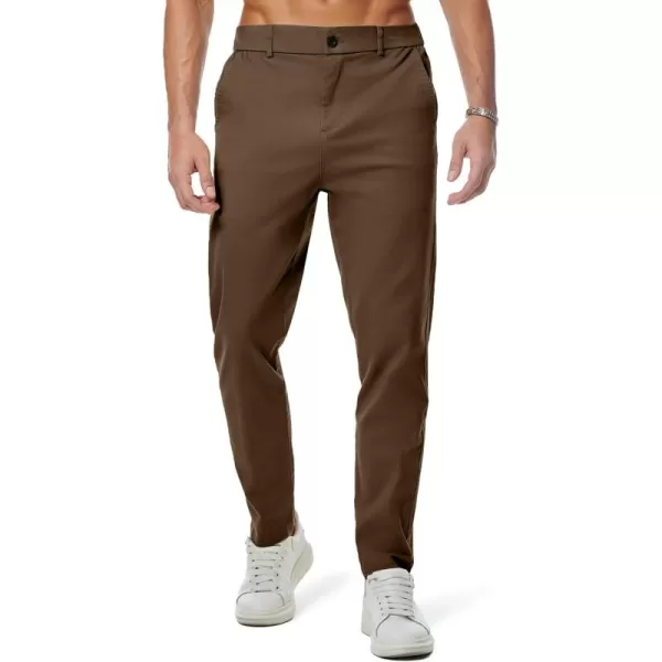 imageJMIERR Mens Chino Pants Casual Stretch Waist Tapered Trousers with PocketsCoffee