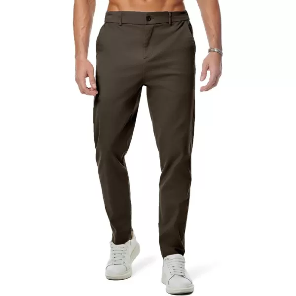 imageJMIERR Mens Chino Pants Casual Stretch Waist Tapered Trousers with PocketsDark Brown