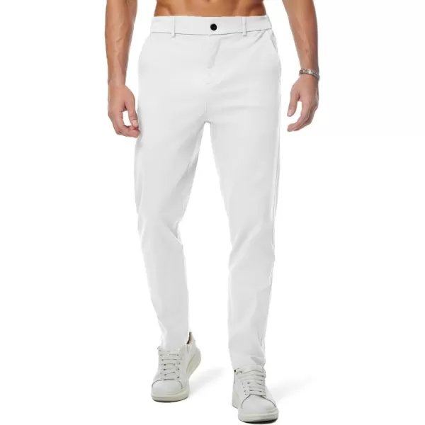 imageJMIERR Mens Chino Pants Casual Stretch Waist Tapered Trousers with PocketsWhite