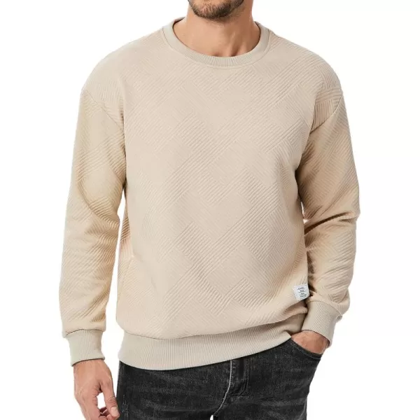 imageJMIERR Mens Crewneck Sweatshirt Casual Long Sleeve Geometric Texture Sweatshirts Fashion Pullover Shirts01 Beige