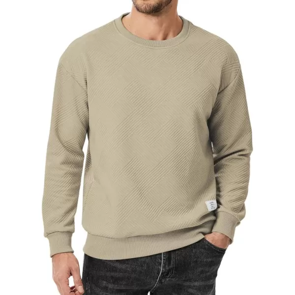 imageJMIERR Mens Crewneck Sweatshirt Casual Long Sleeve Geometric Texture Sweatshirts Fashion Pullover ShirtsLight Khaki