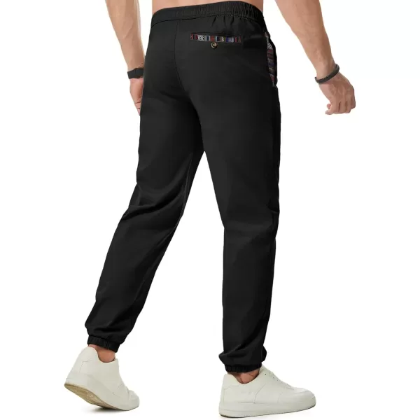 imageJMIERR Mens Casual Chino Joggers Pants Cotton Twill Elastic Drawstring Waist Tapered Pants with PocketsA Black