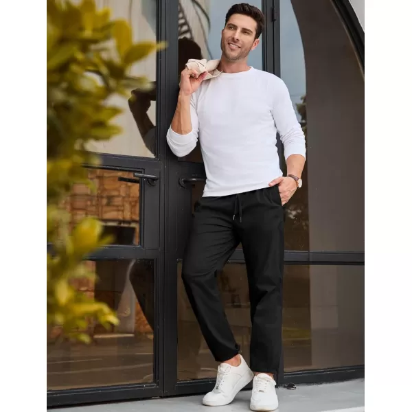 imageJMIERR Mens Casual Chino Joggers Pants Cotton Twill Elastic Drawstring Waist Tapered Pants with PocketsA Black