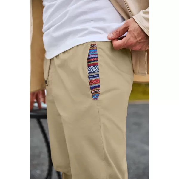imageJMIERR Mens Casual Chino Joggers Pants Cotton Twill Elastic Drawstring Waist Tapered Pants with PocketsApricot