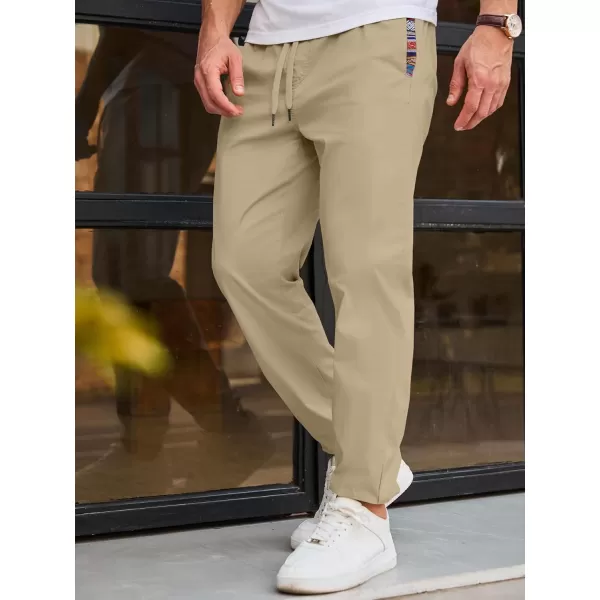imageJMIERR Mens Casual Chino Joggers Pants Cotton Twill Elastic Drawstring Waist Tapered Pants with PocketsApricot