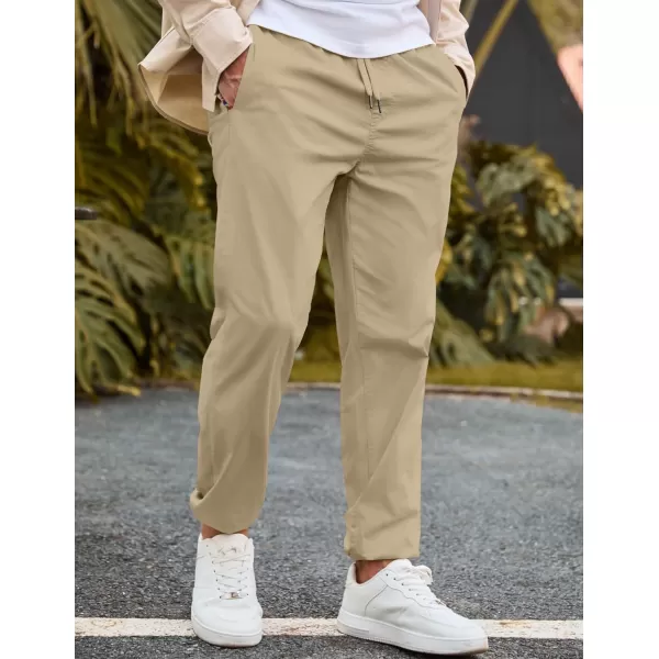 imageJMIERR Mens Casual Chino Joggers Pants Cotton Twill Elastic Drawstring Waist Tapered Pants with PocketsApricot