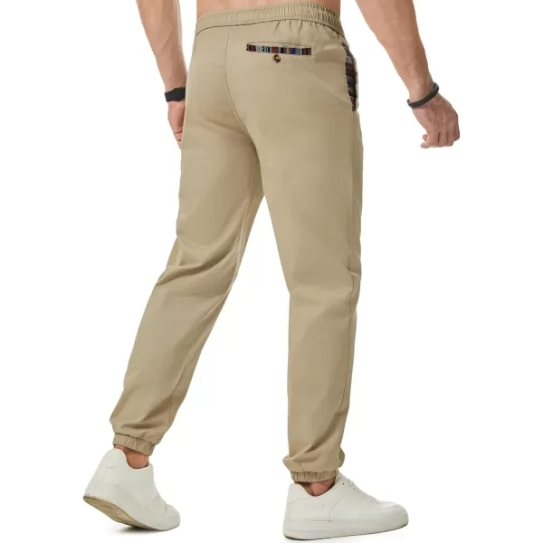 imageJMIERR Mens Casual Chino Joggers Pants Cotton Twill Elastic Drawstring Waist Tapered Pants with PocketsApricot