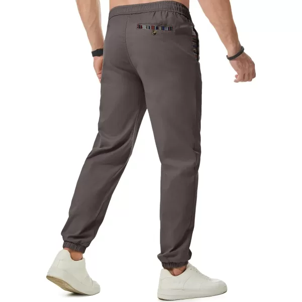 imageJMIERR Mens Casual Chino Joggers Pants Cotton Twill Elastic Drawstring Waist Tapered Pants with PocketsB Dark Grey