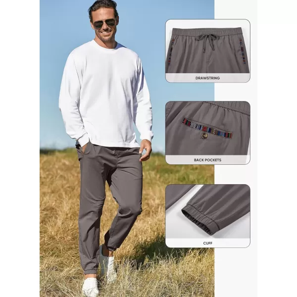 imageJMIERR Mens Casual Chino Joggers Pants Cotton Twill Elastic Drawstring Waist Tapered Pants with PocketsB Dark Grey