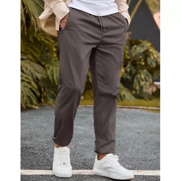 imageJMIERR Mens Casual Chino Joggers Pants Cotton Twill Elastic Drawstring Waist Tapered Pants with PocketsB Dark Grey