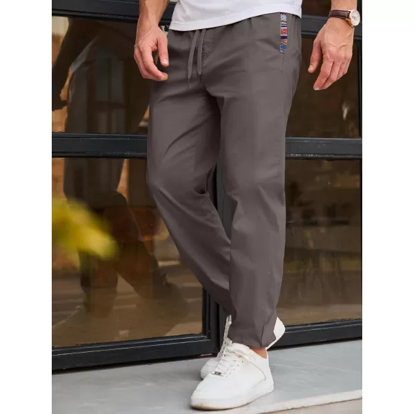 imageJMIERR Mens Casual Chino Joggers Pants Cotton Twill Elastic Drawstring Waist Tapered Pants with PocketsB Dark Grey