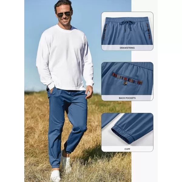 imageJMIERR Mens Casual Chino Joggers Pants Cotton Twill Elastic Drawstring Waist Tapered Pants with PocketsBlue