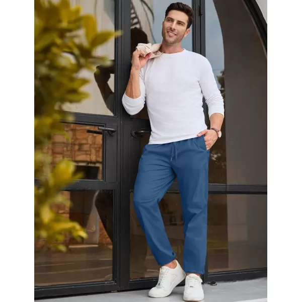 imageJMIERR Mens Casual Chino Joggers Pants Cotton Twill Elastic Drawstring Waist Tapered Pants with PocketsBlue