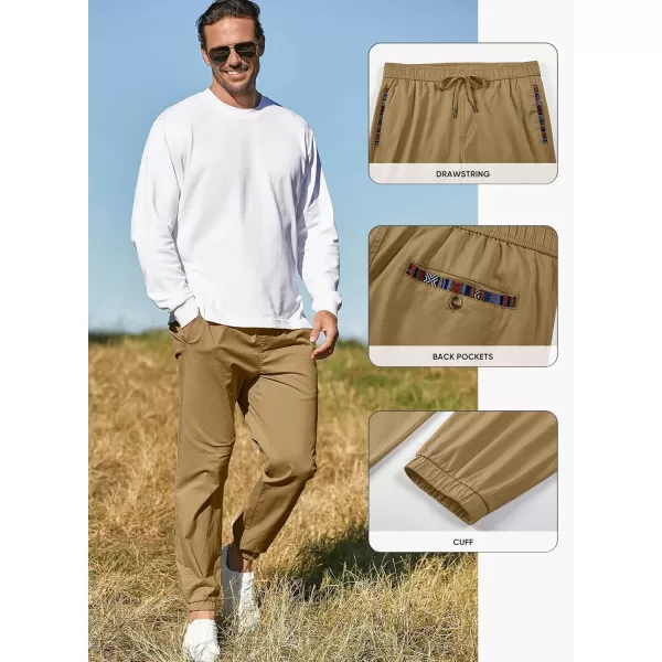 imageJMIERR Mens Casual Chino Joggers Pants Cotton Twill Elastic Drawstring Waist Tapered Pants with PocketsBrown