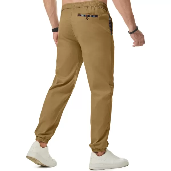 imageJMIERR Mens Casual Chino Joggers Pants Cotton Twill Elastic Drawstring Waist Tapered Pants with PocketsBrown
