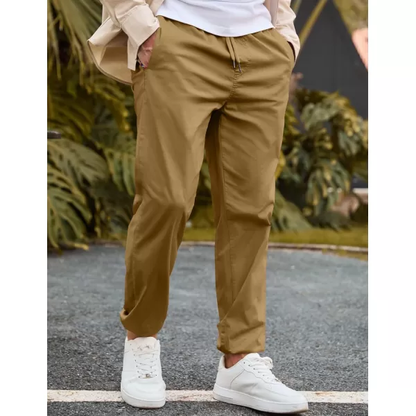 imageJMIERR Mens Casual Chino Joggers Pants Cotton Twill Elastic Drawstring Waist Tapered Pants with PocketsBrown