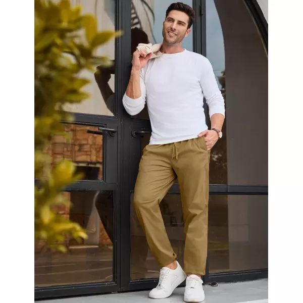 imageJMIERR Mens Casual Chino Joggers Pants Cotton Twill Elastic Drawstring Waist Tapered Pants with PocketsBrown