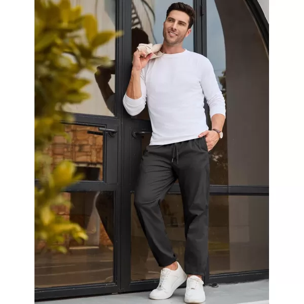 imageJMIERR Mens Casual Chino Joggers Pants Cotton Twill Elastic Drawstring Waist Tapered Pants with PocketsCarbon Grey