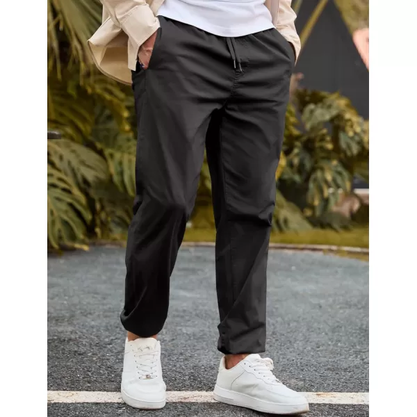 imageJMIERR Mens Casual Chino Joggers Pants Cotton Twill Elastic Drawstring Waist Tapered Pants with PocketsCarbon Grey