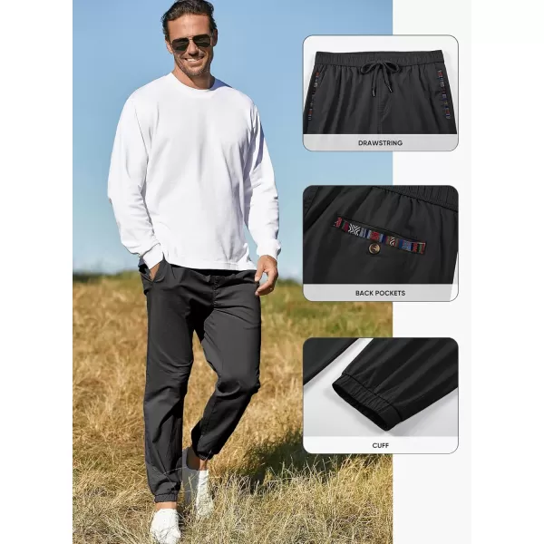 imageJMIERR Mens Casual Chino Joggers Pants Cotton Twill Elastic Drawstring Waist Tapered Pants with PocketsCarbon Grey