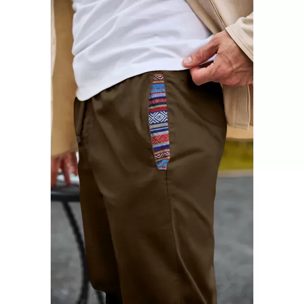 imageJMIERR Mens Casual Chino Joggers Pants Cotton Twill Elastic Drawstring Waist Tapered Pants with PocketsCoffee