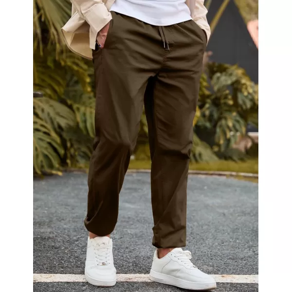 imageJMIERR Mens Casual Chino Joggers Pants Cotton Twill Elastic Drawstring Waist Tapered Pants with PocketsCoffee