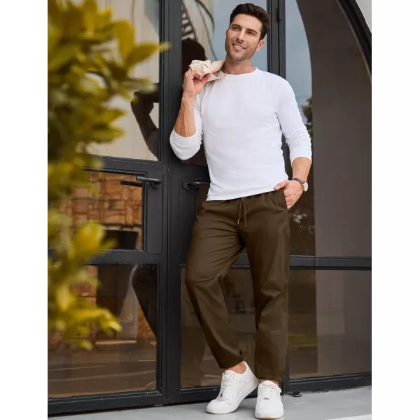imageJMIERR Mens Casual Chino Joggers Pants Cotton Twill Elastic Drawstring Waist Tapered Pants with PocketsCoffee
