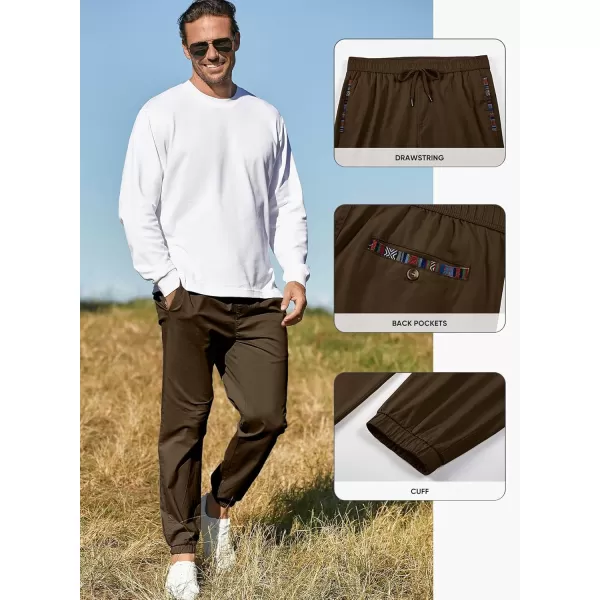 imageJMIERR Mens Casual Chino Joggers Pants Cotton Twill Elastic Drawstring Waist Tapered Pants with PocketsCoffee