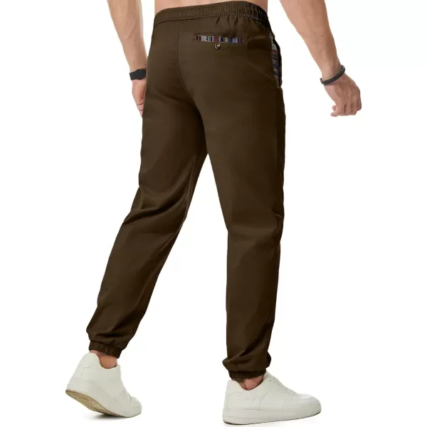 imageJMIERR Mens Casual Chino Joggers Pants Cotton Twill Elastic Drawstring Waist Tapered Pants with PocketsCoffee