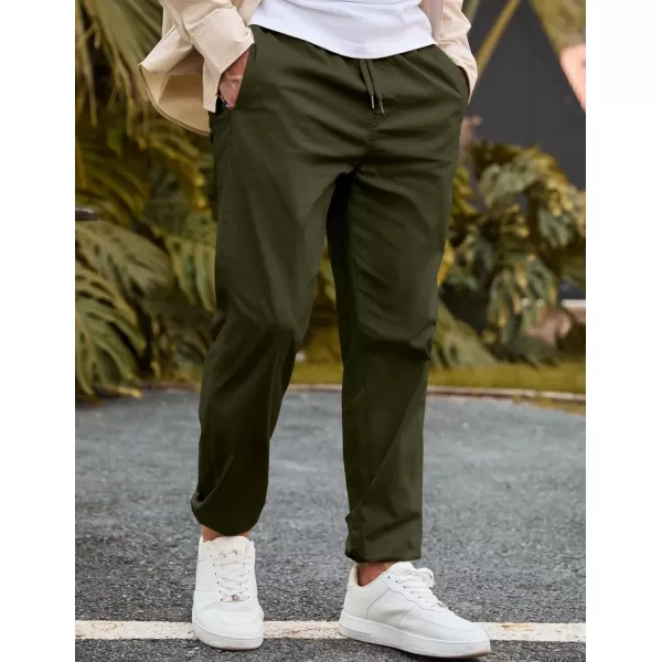 imageJMIERR Mens Casual Chino Joggers Pants Cotton Twill Elastic Drawstring Waist Tapered Pants with PocketsJungle Green