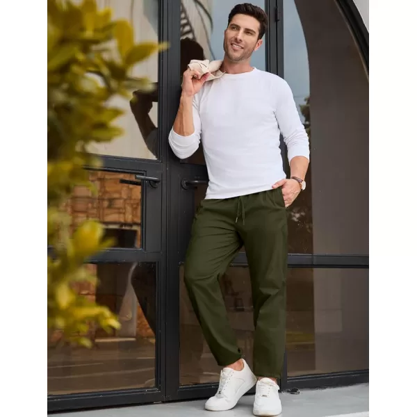 imageJMIERR Mens Casual Chino Joggers Pants Cotton Twill Elastic Drawstring Waist Tapered Pants with PocketsJungle Green