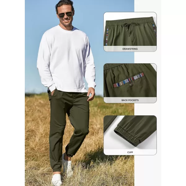 imageJMIERR Mens Casual Chino Joggers Pants Cotton Twill Elastic Drawstring Waist Tapered Pants with PocketsJungle Green