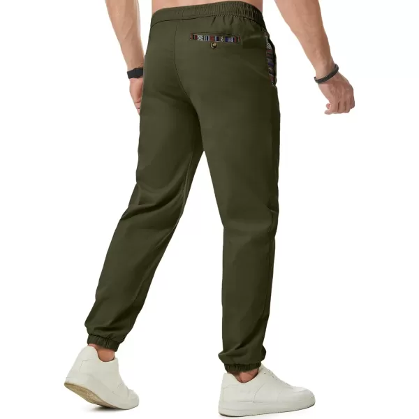 imageJMIERR Mens Casual Chino Joggers Pants Cotton Twill Elastic Drawstring Waist Tapered Pants with PocketsJungle Green