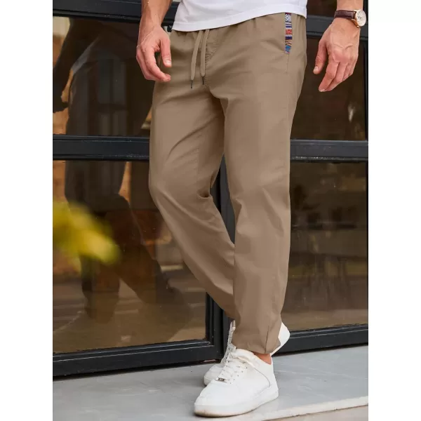 imageJMIERR Mens Casual Chino Joggers Pants Cotton Twill Elastic Drawstring Waist Tapered Pants with PocketsKhaki