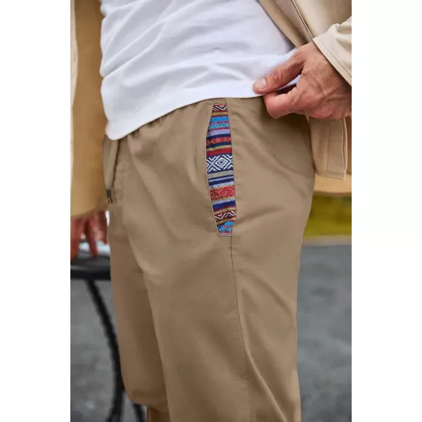 imageJMIERR Mens Casual Chino Joggers Pants Cotton Twill Elastic Drawstring Waist Tapered Pants with PocketsKhaki