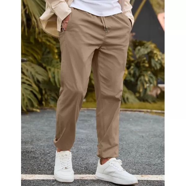 imageJMIERR Mens Casual Chino Joggers Pants Cotton Twill Elastic Drawstring Waist Tapered Pants with PocketsKhaki