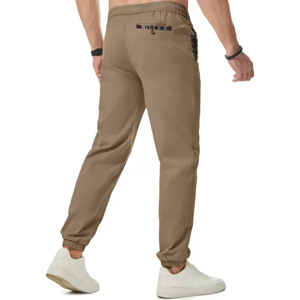 imageJMIERR Mens Casual Chino Joggers Pants Cotton Twill Elastic Drawstring Waist Tapered Pants with PocketsKhaki