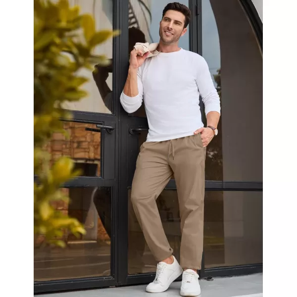 imageJMIERR Mens Casual Chino Joggers Pants Cotton Twill Elastic Drawstring Waist Tapered Pants with PocketsKhaki
