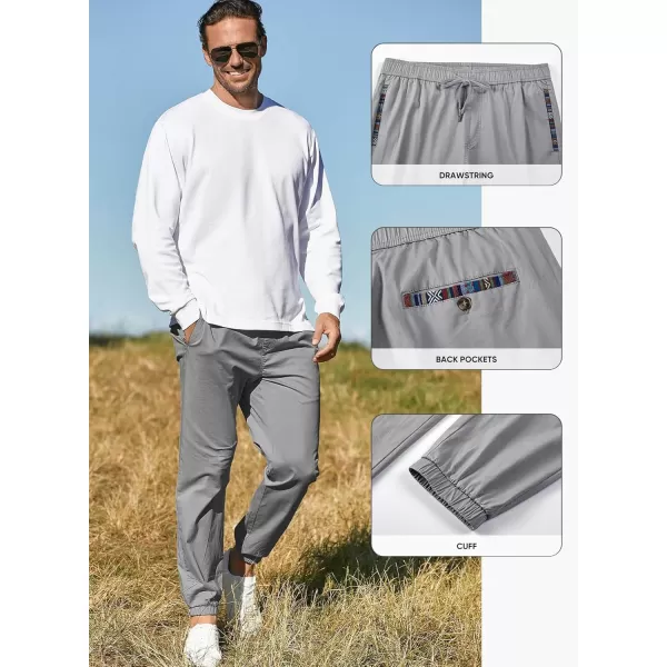 imageJMIERR Mens Casual Chino Joggers Pants Cotton Twill Elastic Drawstring Waist Tapered Pants with PocketsLight Grey