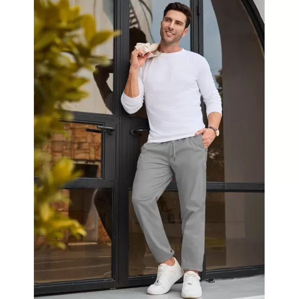 imageJMIERR Mens Casual Chino Joggers Pants Cotton Twill Elastic Drawstring Waist Tapered Pants with PocketsLight Grey