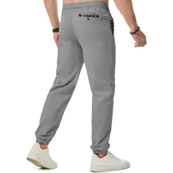 imageJMIERR Mens Casual Chino Joggers Pants Cotton Twill Elastic Drawstring Waist Tapered Pants with PocketsLight Grey