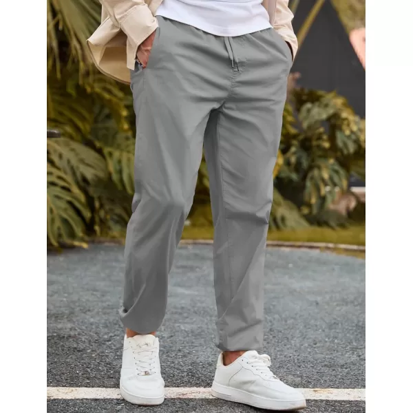 imageJMIERR Mens Casual Chino Joggers Pants Cotton Twill Elastic Drawstring Waist Tapered Pants with PocketsLight Grey