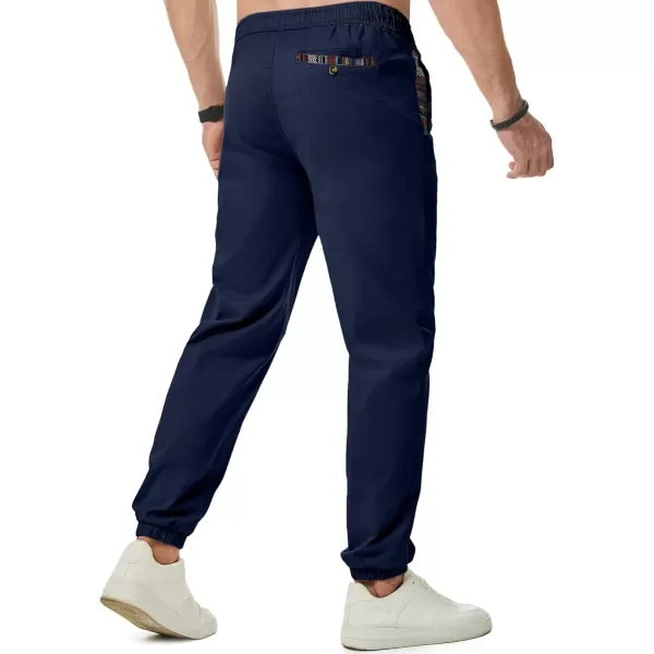 imageJMIERR Mens Casual Chino Joggers Pants Cotton Twill Elastic Drawstring Waist Tapered Pants with PocketsNavy Blue