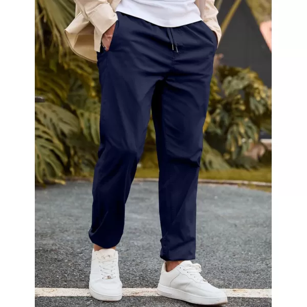 imageJMIERR Mens Casual Chino Joggers Pants Cotton Twill Elastic Drawstring Waist Tapered Pants with PocketsNavy Blue