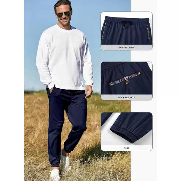 imageJMIERR Mens Casual Chino Joggers Pants Cotton Twill Elastic Drawstring Waist Tapered Pants with PocketsNavy Blue