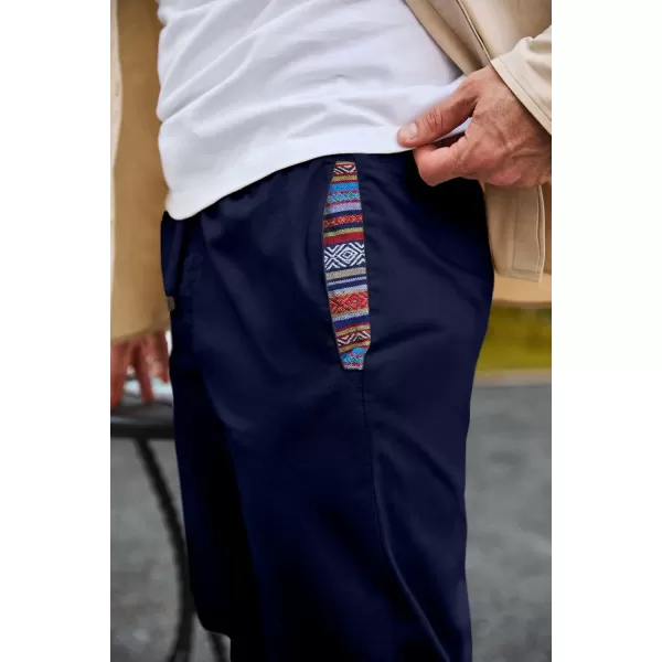 imageJMIERR Mens Casual Chino Joggers Pants Cotton Twill Elastic Drawstring Waist Tapered Pants with PocketsNavy Blue