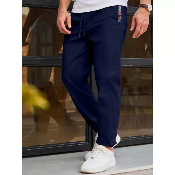 imageJMIERR Mens Casual Chino Joggers Pants Cotton Twill Elastic Drawstring Waist Tapered Pants with PocketsNavy Blue
