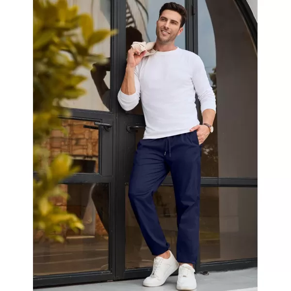 imageJMIERR Mens Casual Chino Joggers Pants Cotton Twill Elastic Drawstring Waist Tapered Pants with PocketsNavy Blue