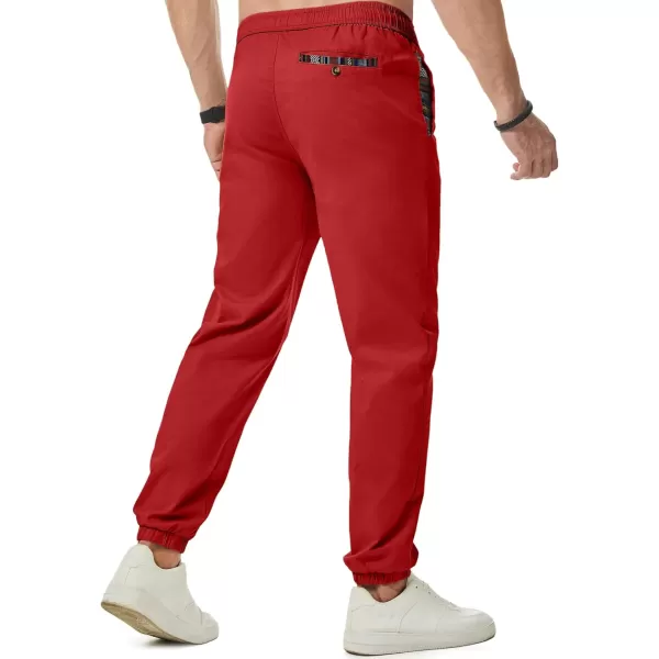 imageJMIERR Mens Casual Chino Joggers Pants Cotton Twill Elastic Drawstring Waist Tapered Pants with PocketsRed